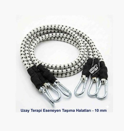 Uzay terapi kafesi için 10 mm kalınlığında, karabinalı, siyah-beyaz desenli güçlü esneyen taşıma halatı.