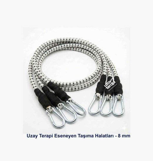Fizyoterapi ve rehabilitasyon egzersizleri için 8 mm esnek bungee halatı, çelik kancalı.